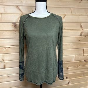 Able brand green top with camp on sleeve